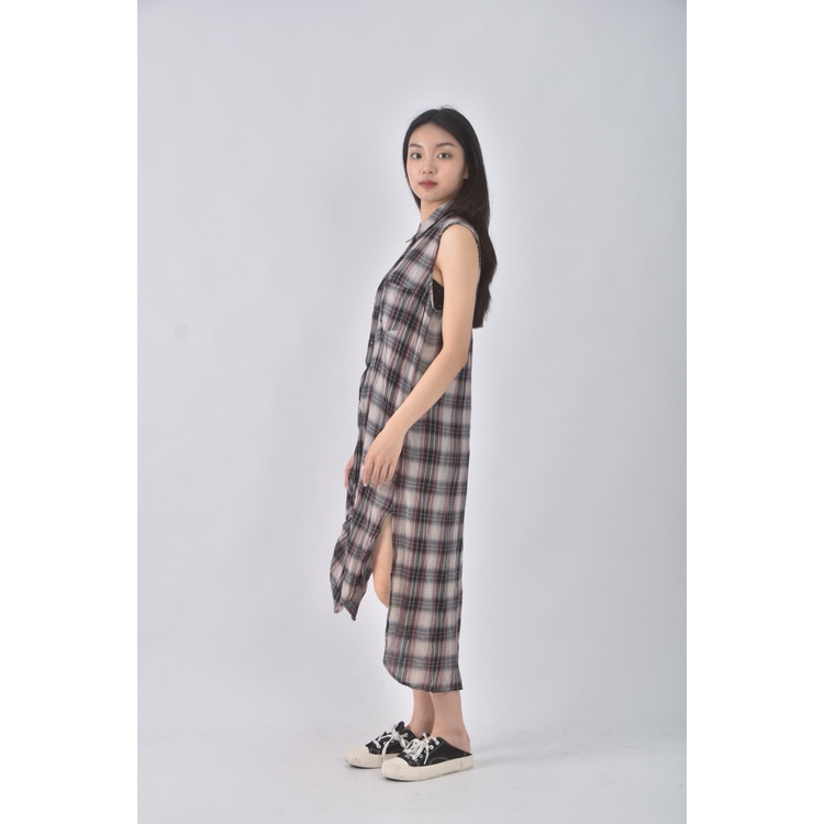 (L) 【德馨私服】forever21質感棉質純棉格紋黑色洋裝二手衣, , large