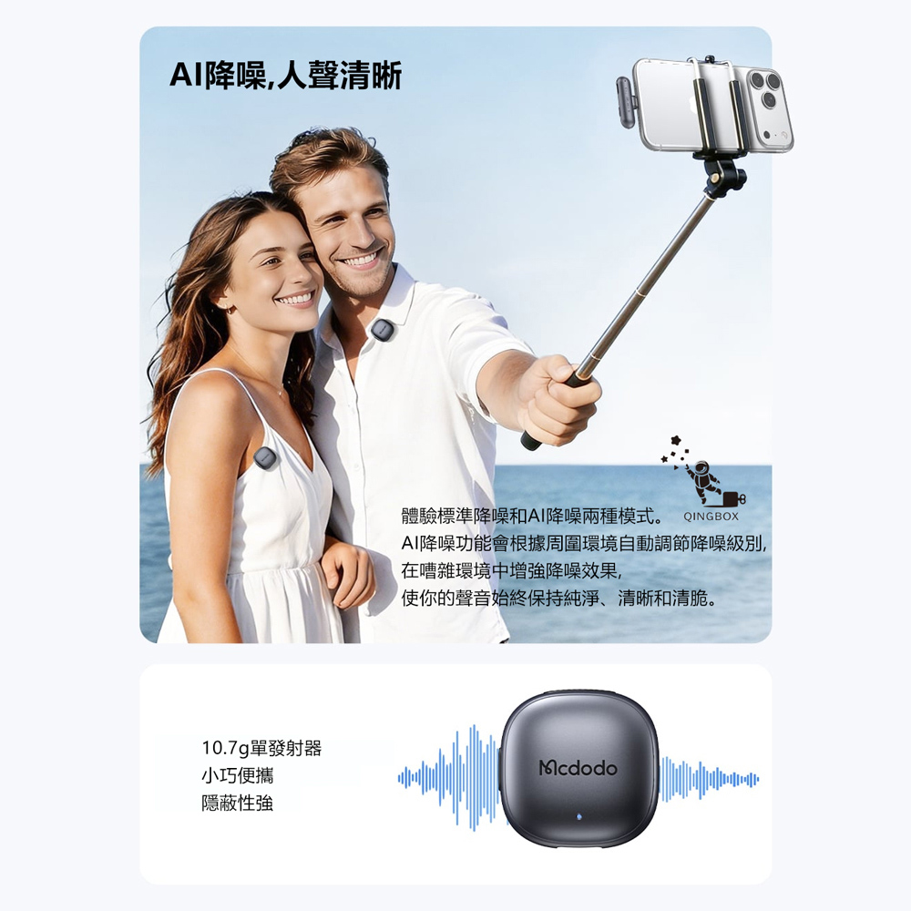Mcdodo麥多多 LQ MP545 ClearSync系列一拖二AI智能降噪無線領夾麥克風, , large