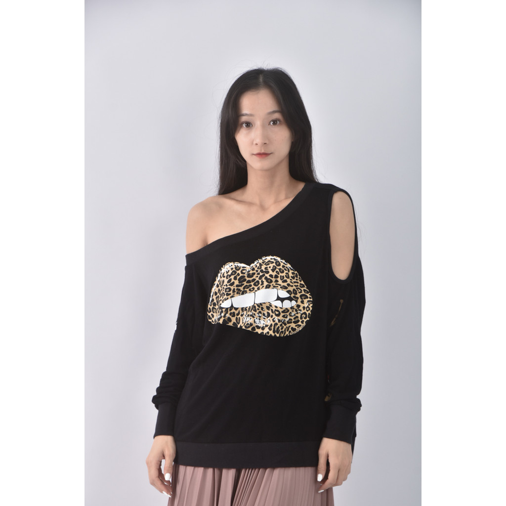 (M) lauren moshi棉質露肩黑色長袖上衣二手衣