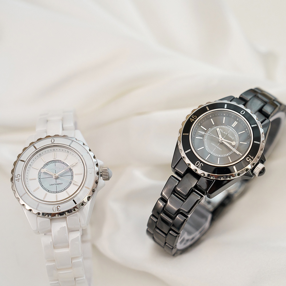 Relax Time 奢華陶瓷光動能女錶-34mm 禮物 RT-107S-1, , large