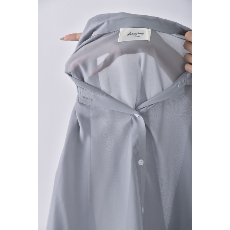 (2XL) lancylancy寬鬆透膚灰綠色襯衫上衣二手衣, , large