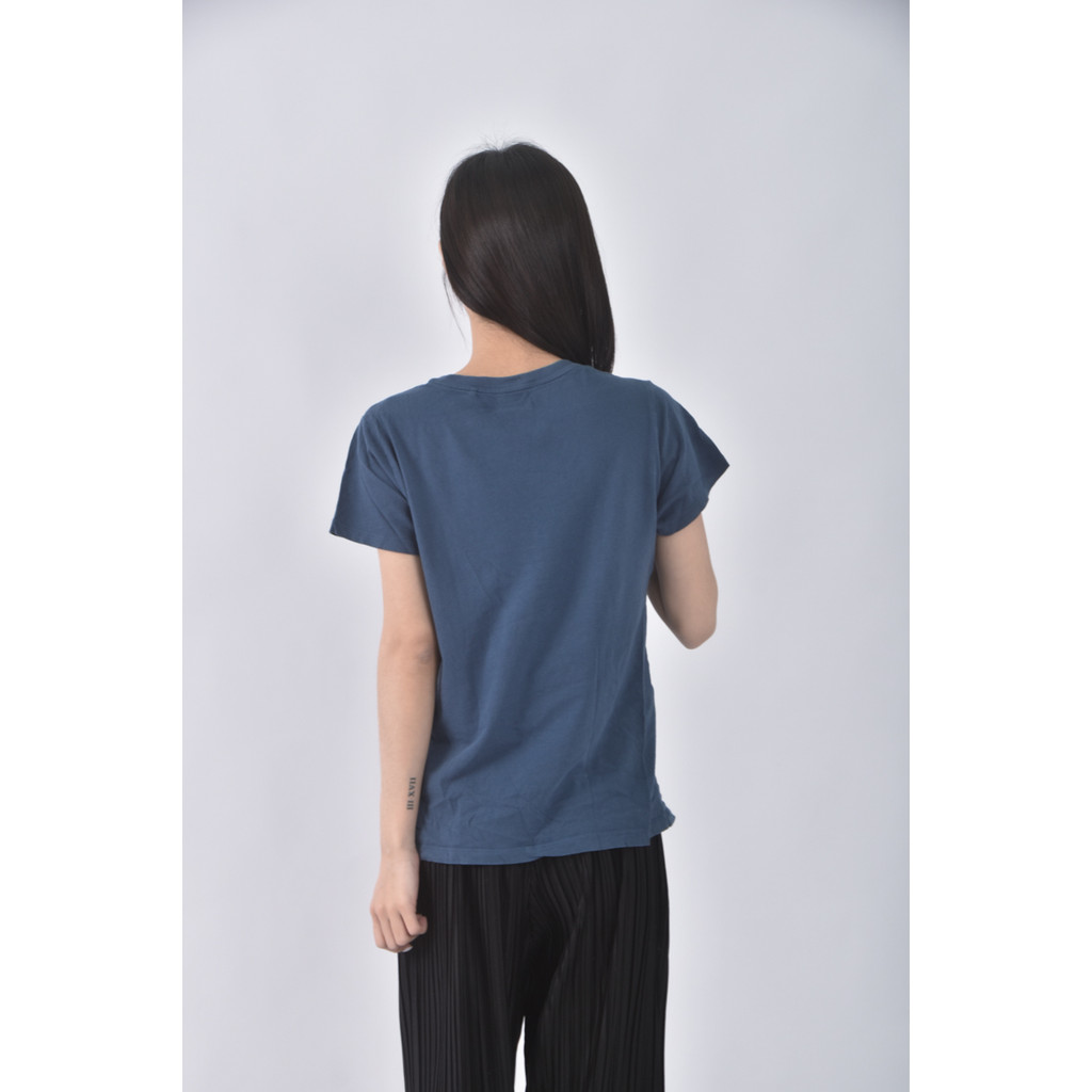 (S) lativ棉質純棉圖案藍色短袖上衣二手衣, , large