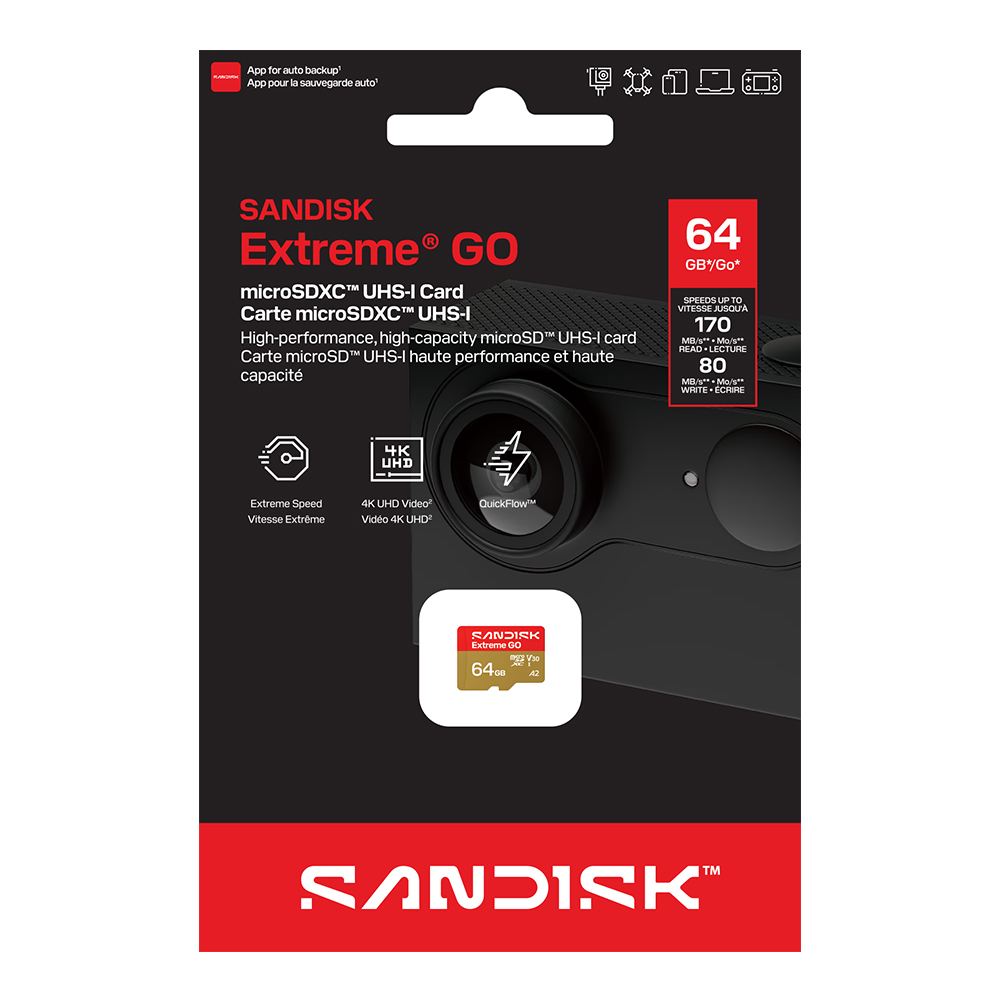 【SanDisk】Extreme GO 64G microSDXC A2 U3 UHS-I V30 4K 記憶卡, , large