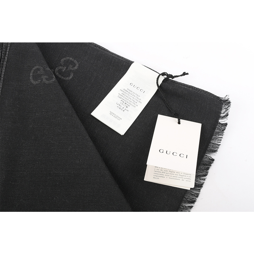GUCCI GG Logo 羊毛披肩/圍巾/黑色/炭灰色, , large