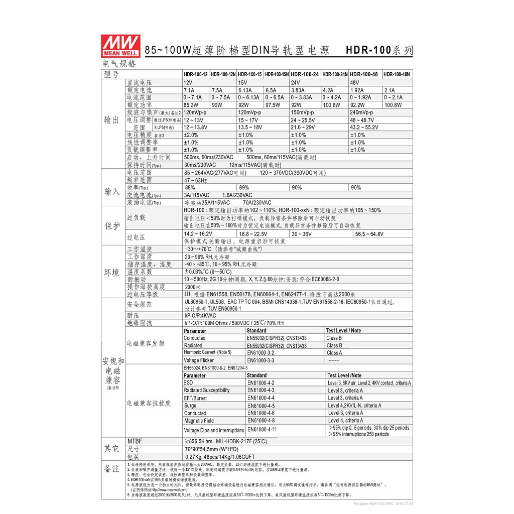 明緯 85.2W超薄型階梯DIN軌道式電源 (HDR-100-12), , large