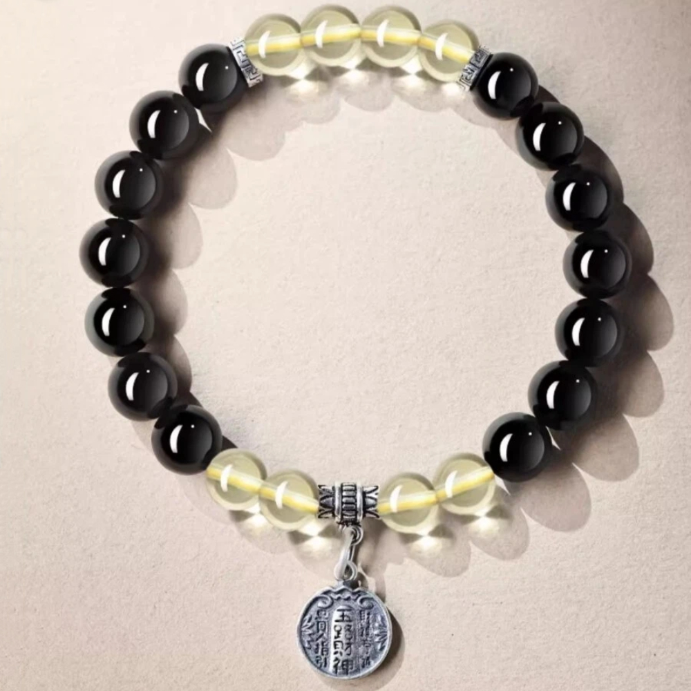 【A&R】招財轉運 黑曜石+黃水晶五路財神手鍊 附精美禮盒 女款 6MM, , large