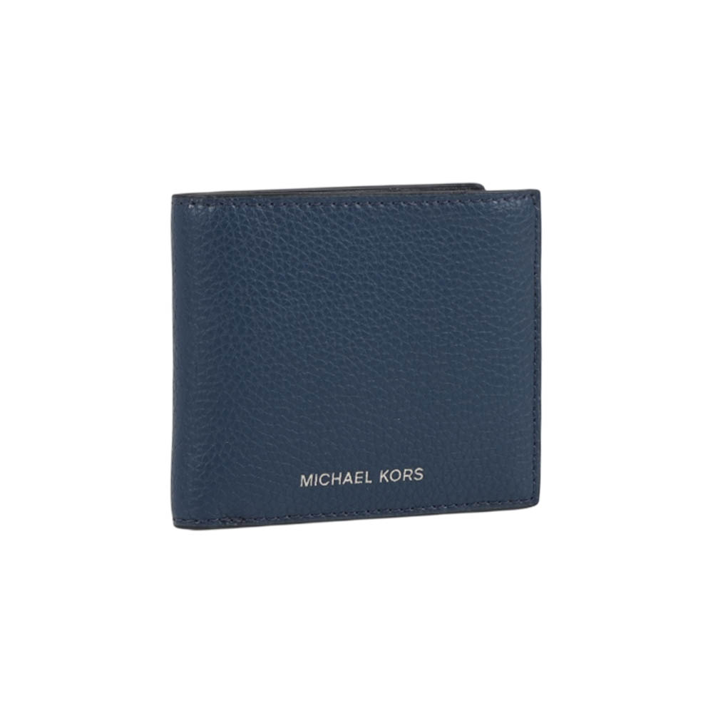Michael Kors 銀字Logo 荔枝皮革對開證件照短夾(海軍藍), , large