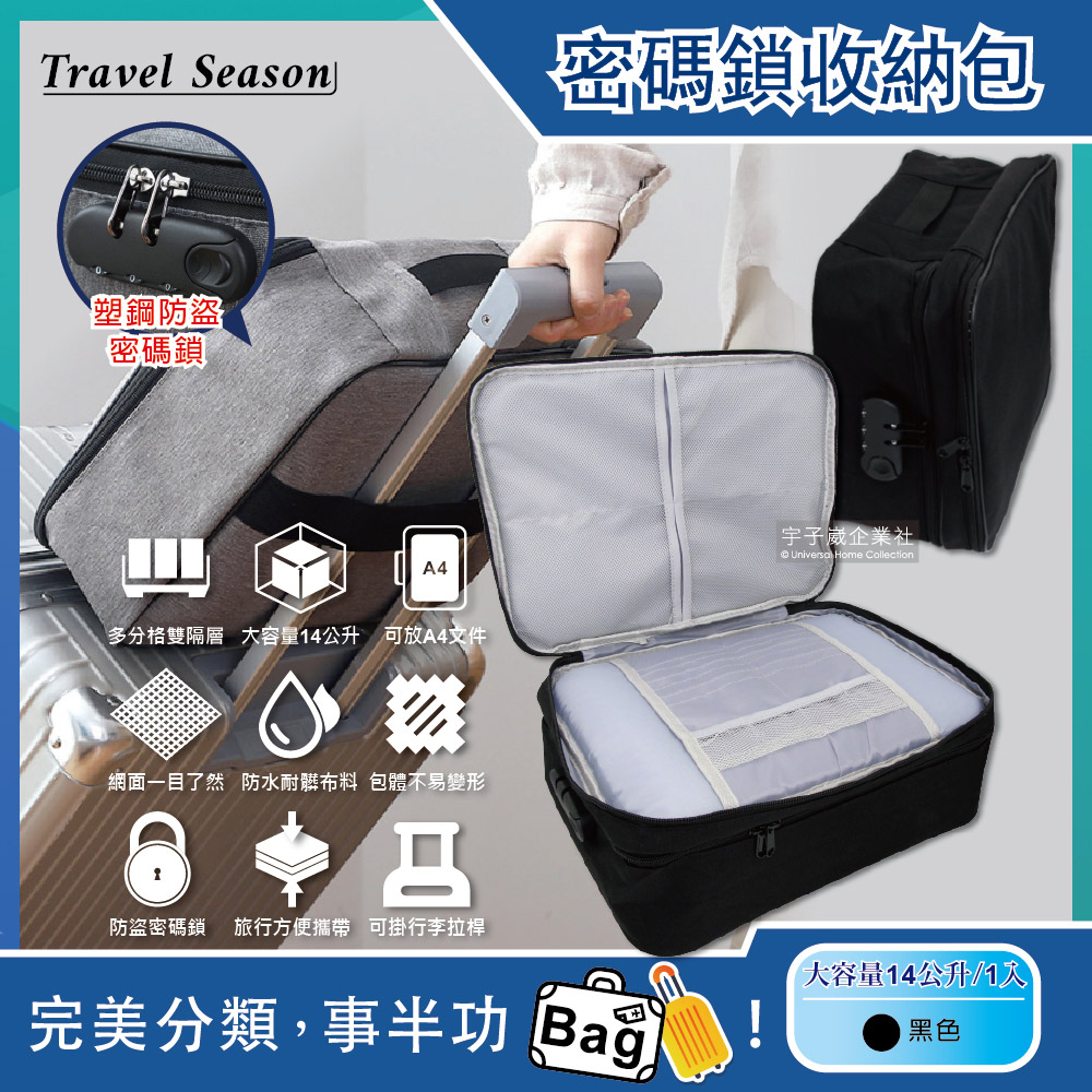 [日日好物]Travel Season雙主層拉鏈網格多口袋隔層密碼鎖護照證件收納包1入(多款可選), , large