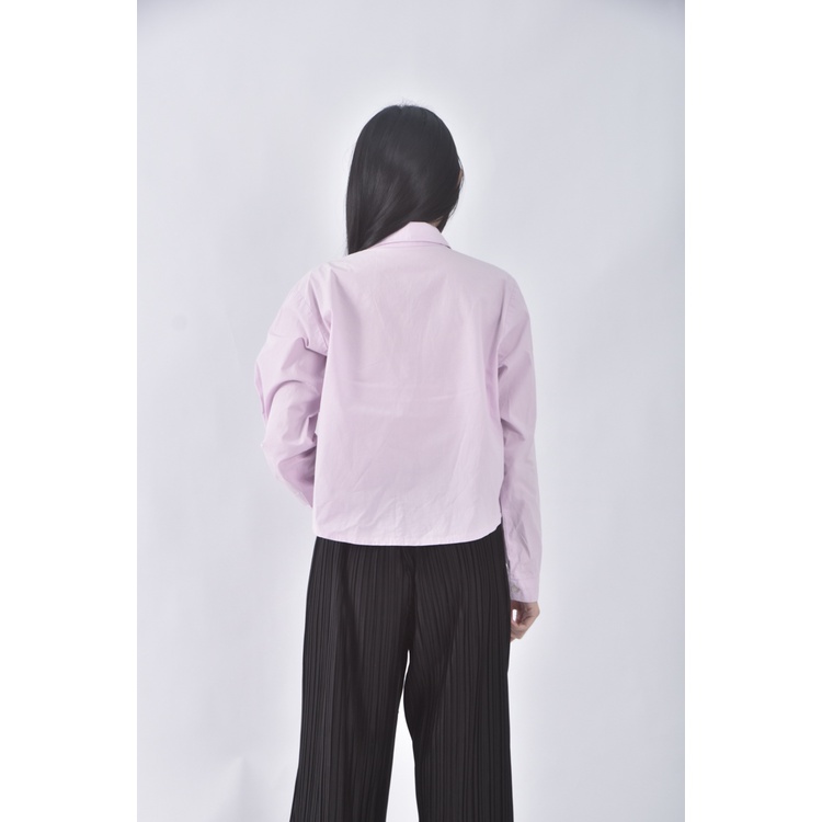 (S) chemi韓牌質感修身短版粉色襯衫上衣二手衣, , large