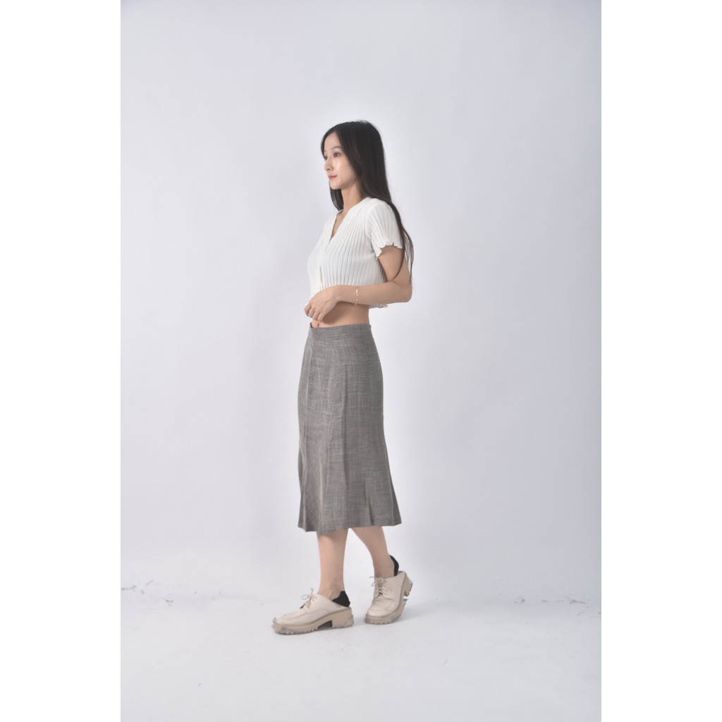 (M) jefen亞麻傘裙灰色長裙二手衣, , large