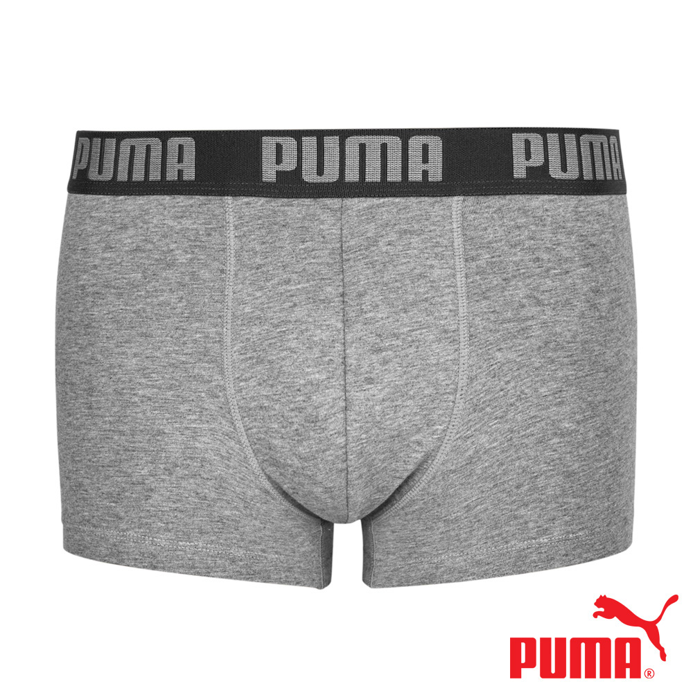 PUMA 平口內褲 1件組 彪馬 跳豹 男內褲 平角內褲 修身 防捲邊 貼合 耐穿 柔軟 棉質 排汗 透氣 抗菌 黑 灰, 灰,XL, large