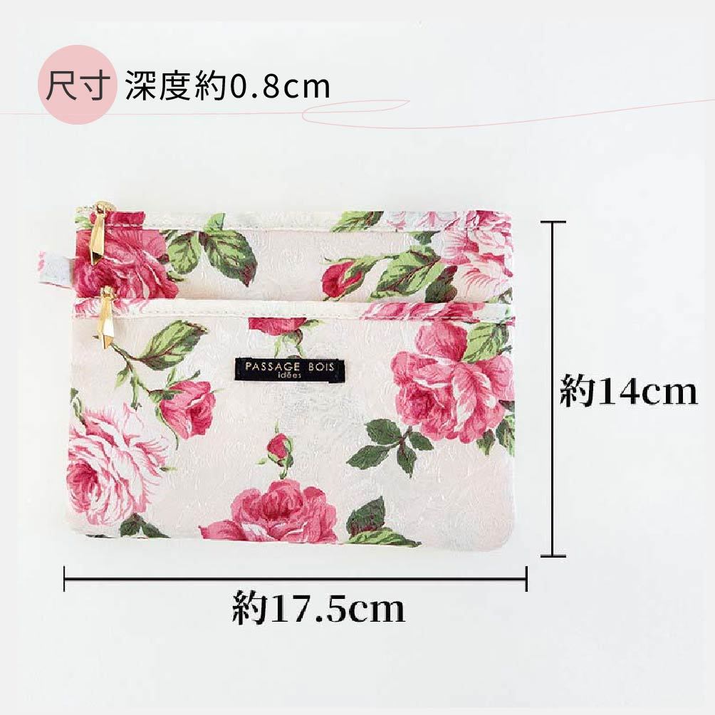 日本製 【Passage Bois】玫瑰 雙層拉鍊化妝包, , large