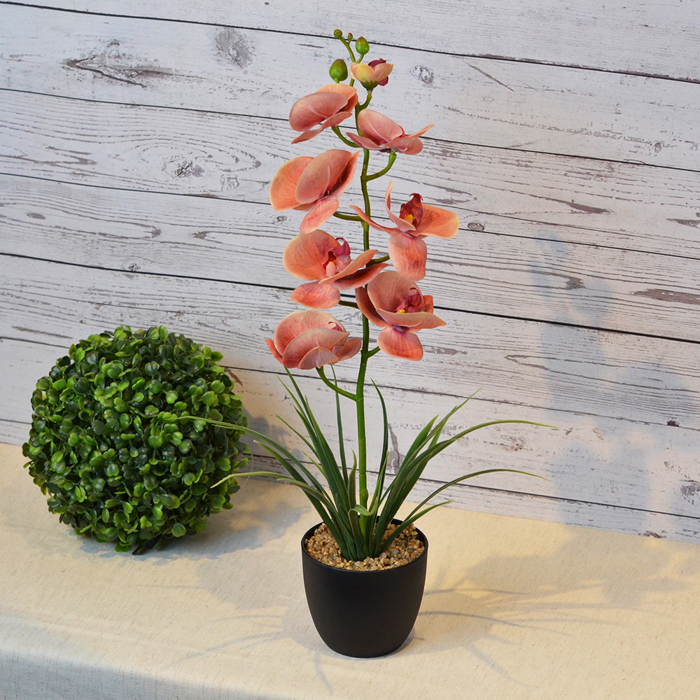 ARTIFICIAL ORCHID PLANT W/BLACK POT, , large