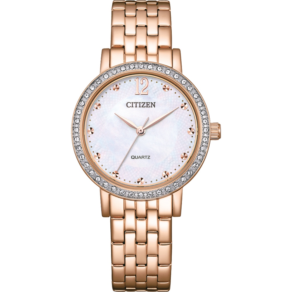 CITIZEN 星辰 晶鑽珍珠貝石英女錶-玫瑰金/31.2mm EL3108-53D