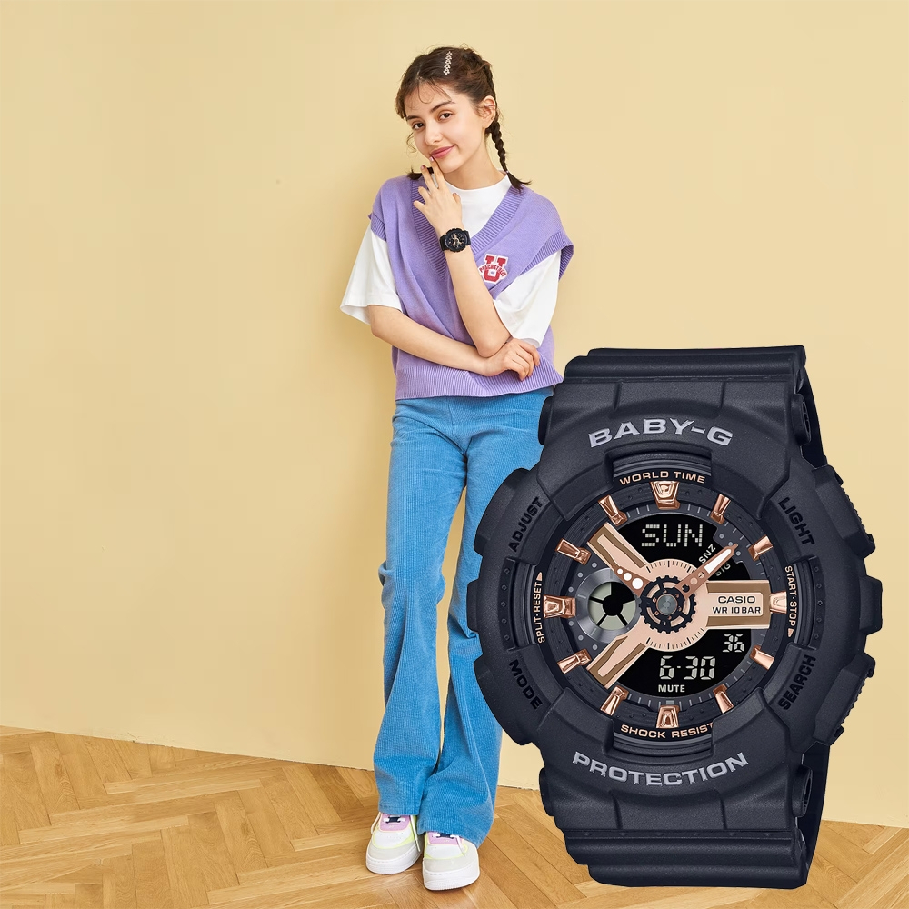 CASIO 卡西歐 Baby-G 街頭風 玫瑰金雙顯手錶 BA-110XRG-1A, , large