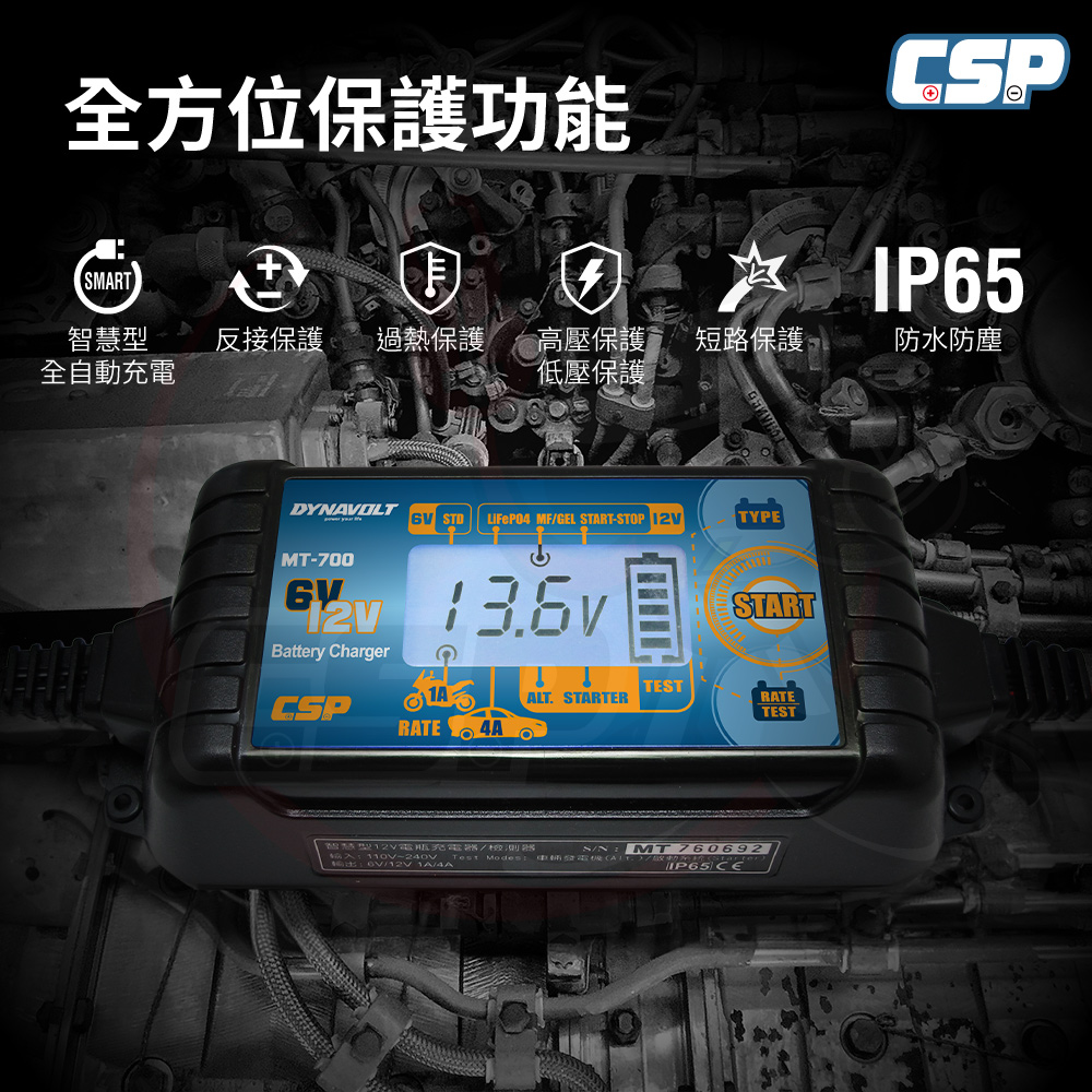 【CSP】MT700 汽機車充電器 機車充電 汽車充電  鉛酸 鋰鐵 電池充電器 ( 充電 檢測 維護 全電壓 )(6V/12V), , large