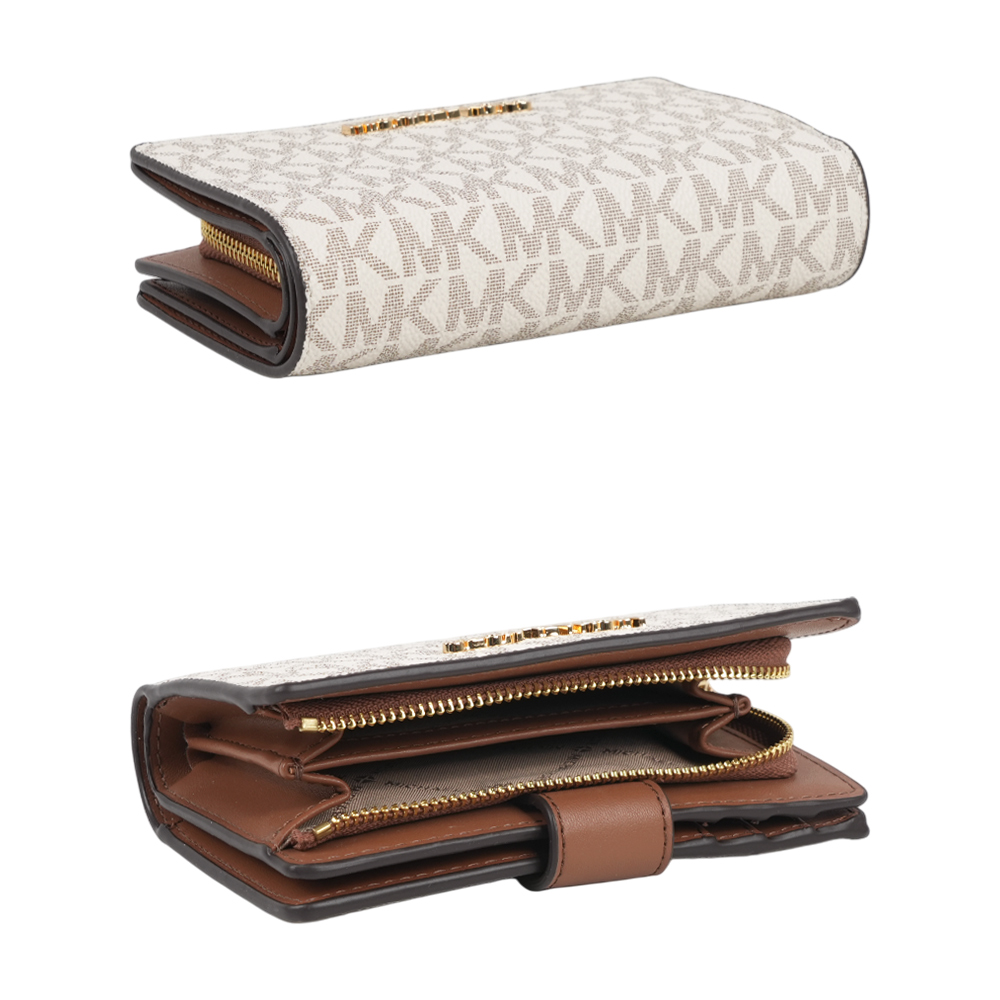 Michael Kors 金字Logo 滿版塗層帆布釦式中夾(香草白), , large