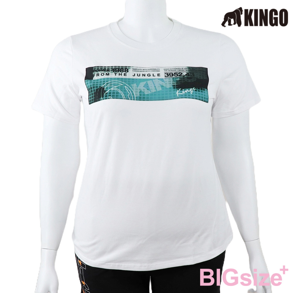 KINGO-大尺碼-女款 圓領T恤-白-514111, , large