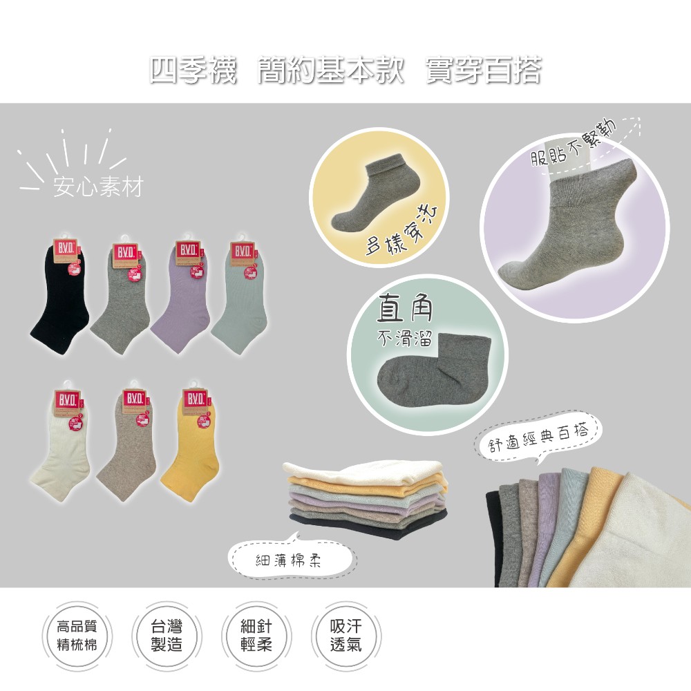 【BVD】寬口直角短襪<麻卡其>B633 女襪 短襪 無痕 休閒穿搭襪, , large