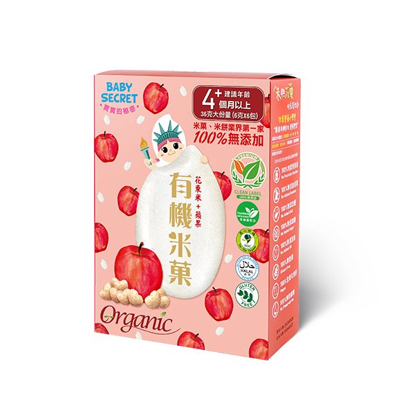 [正光藥局]寶寶的秘密-有機蘋果米果 6g*6/盒, , large