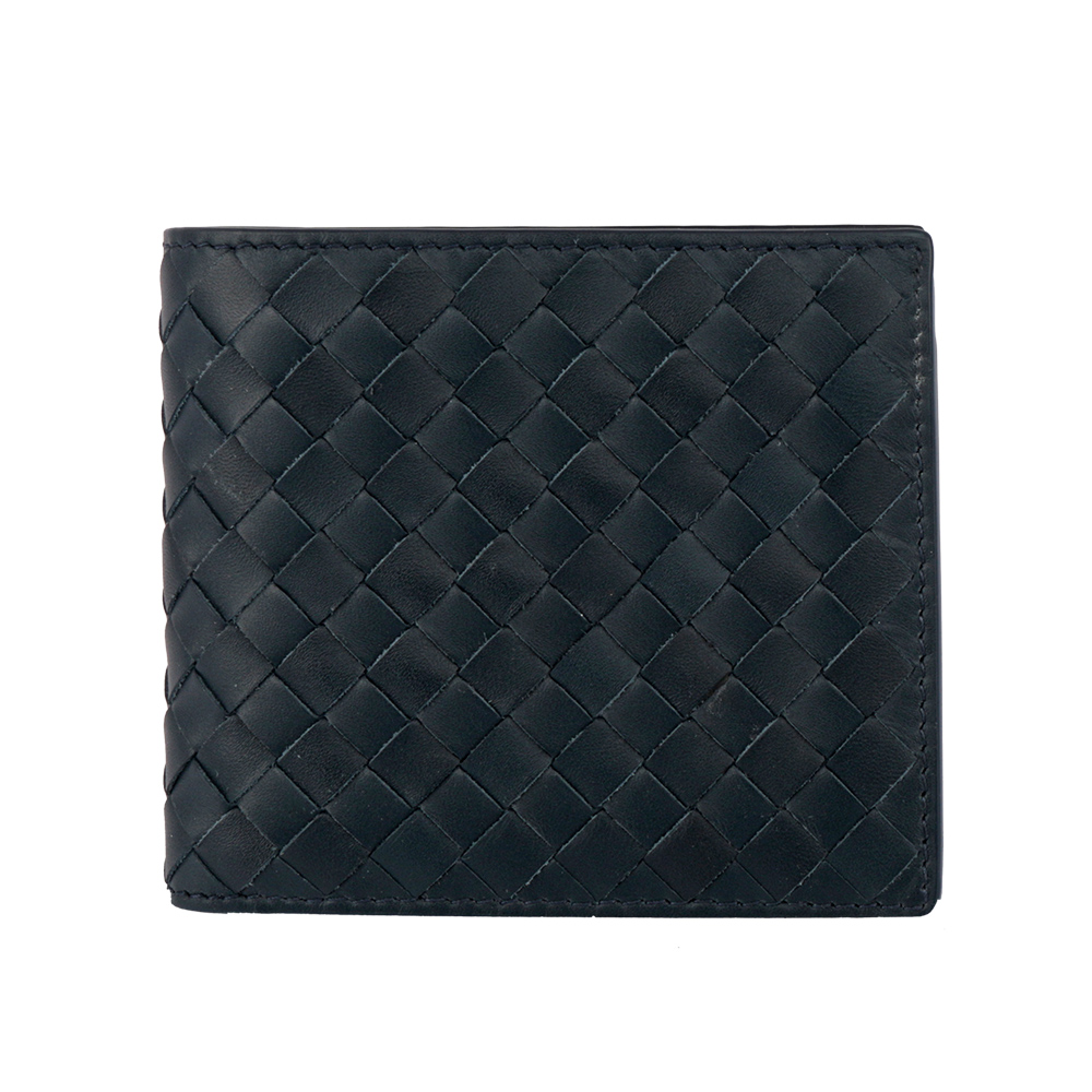 BOTTEGA VENETA 小牛皮編織照片對開短夾/深藍, , large