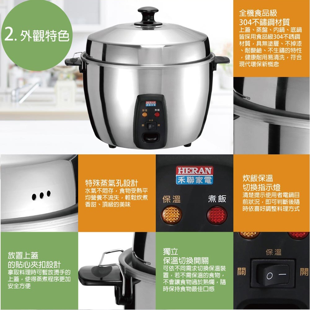 HERAN 11-Cup Stainless Steel Rice Cooker SCZS-106, , large