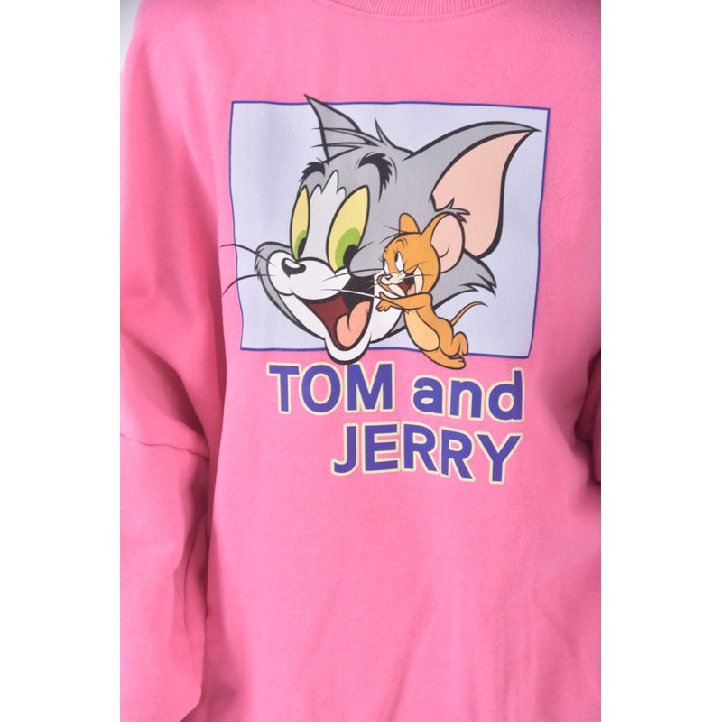 (F) tom and jerry質感圓領粉色長袖上衣二手衣, , large