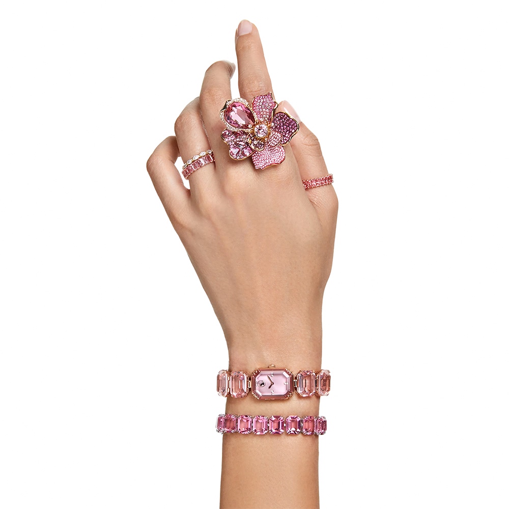 SWAROVSKI 施華洛世奇 八角方形水晶手鍊手錶 女錶-粉紅色/23x17mm(5630837), , large