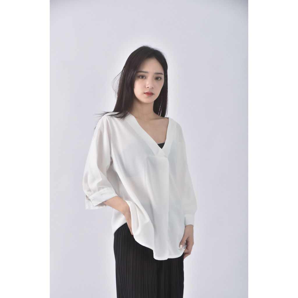 (L) hthp韓牌v領白色短袖上衣二手衣, , large