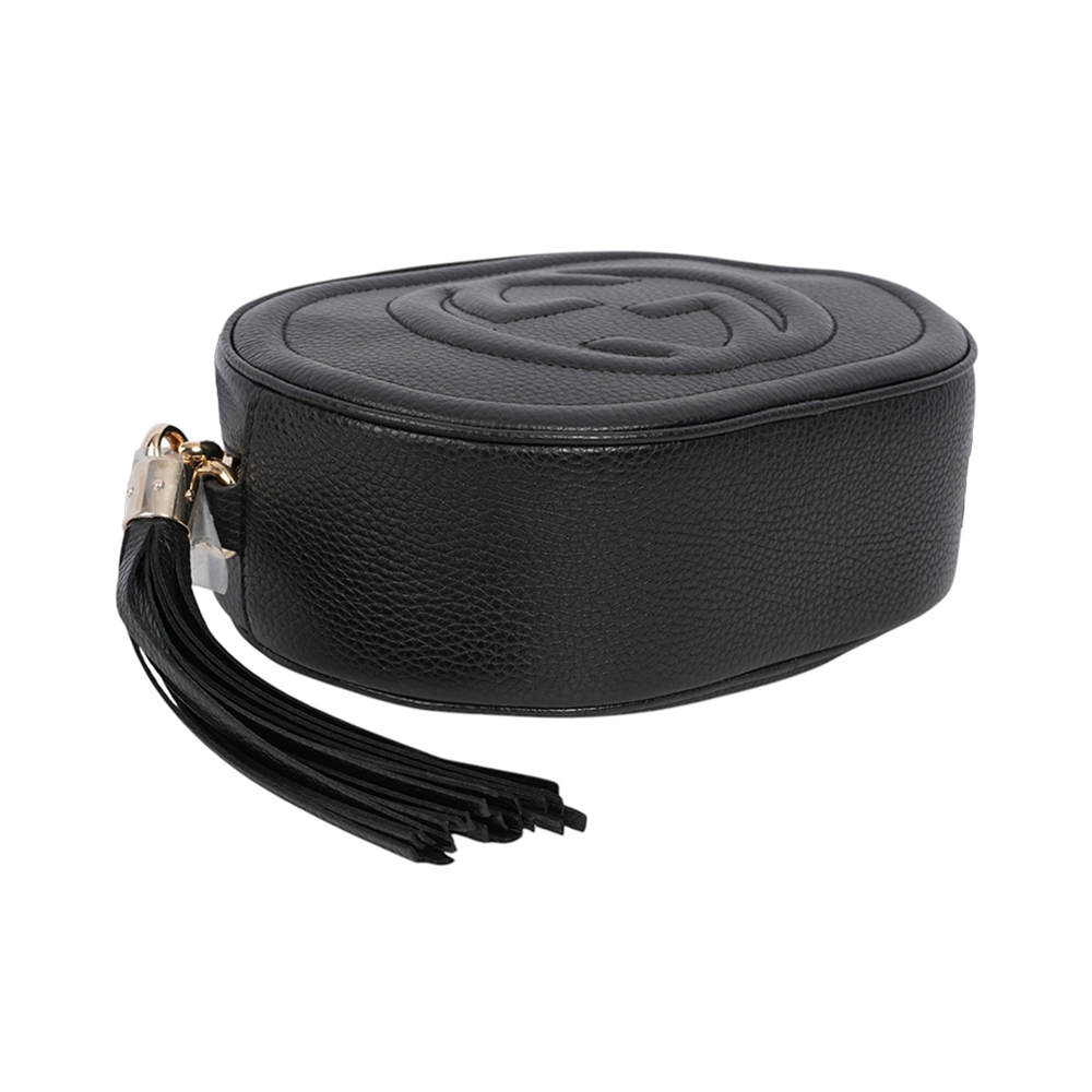 GUCCI SOHO 系列流蘇橢圓造型拉鍊斜背包/黑色, , large