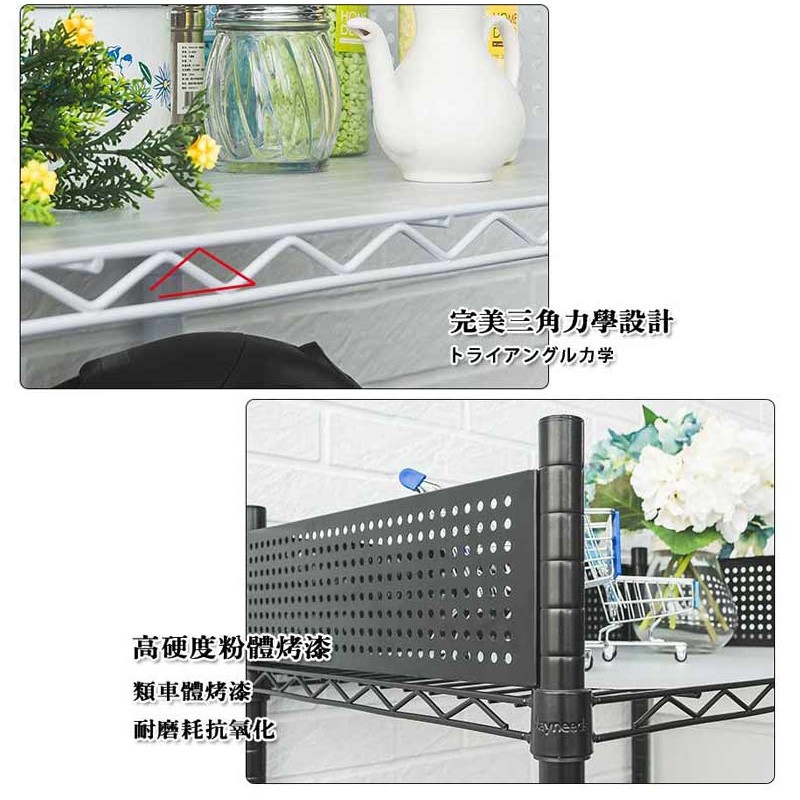 【Y HOUSE】60x45x100cm kitchen cart three-layer storage rack (including fence set + transparent white PP board) - black, , large