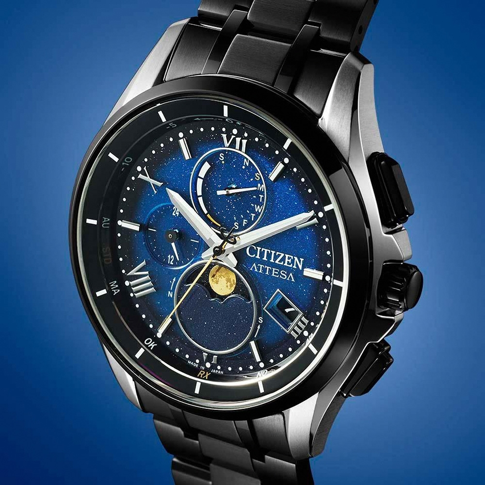 CITIZEN 星辰 星空藍 限量 月相 超級鈦 光動能電波萬年曆手錶 BY1007-60L, , large