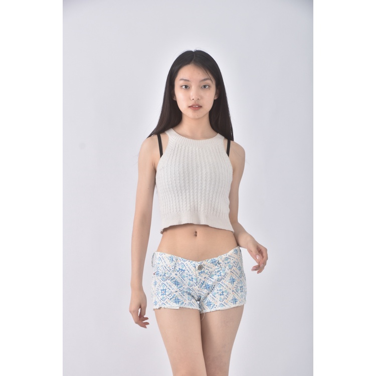 (XL) hollister丹寧牛仔質感圖紋藍色短褲二手衣, , large