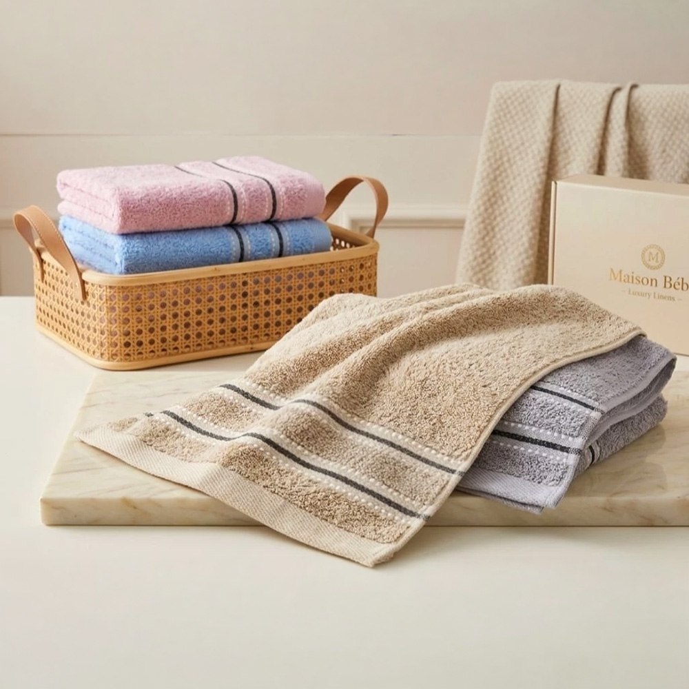 [Kaimei Cotton] 12-Pack Random Colors - MIT 16-Taels Pure Cotton Kids' Towel with Satin Header & Double Black Stripes, , large