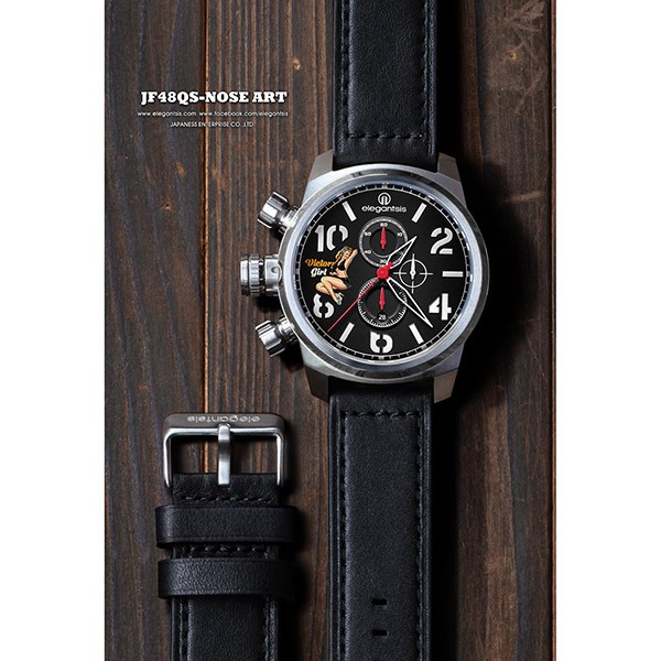 elegantsis JF48QS機頭藝術-女郎計時手錶-黑/48mm ELJF48QS-OB01LC, , large