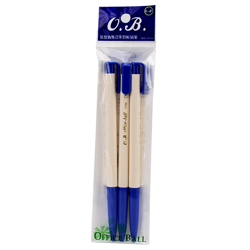 OB-100 Ball Pen3Pcs-Blue, 藍色, large