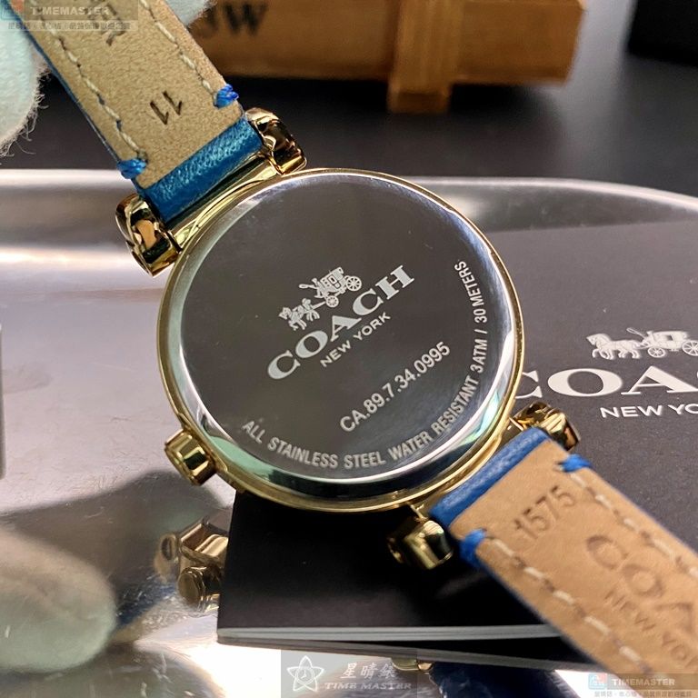 [星晴錶業]COACH手錶,30mm,CH00047金色錶面金色錶殼寶藍真皮皮革錶帶款, , large