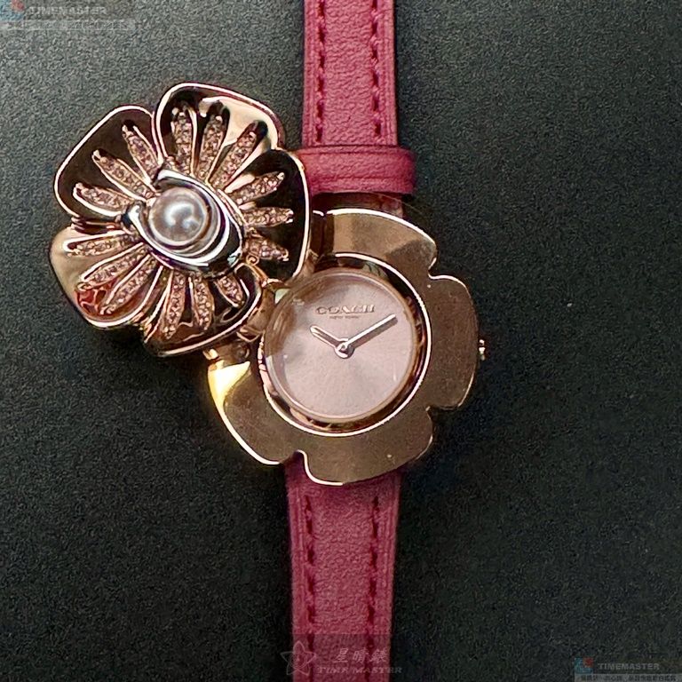 [星晴錶業]COACH手錶,28mm,CH00178玫瑰金色錶面玫瑰金錶殼粉紅真皮皮革錶帶款, , large