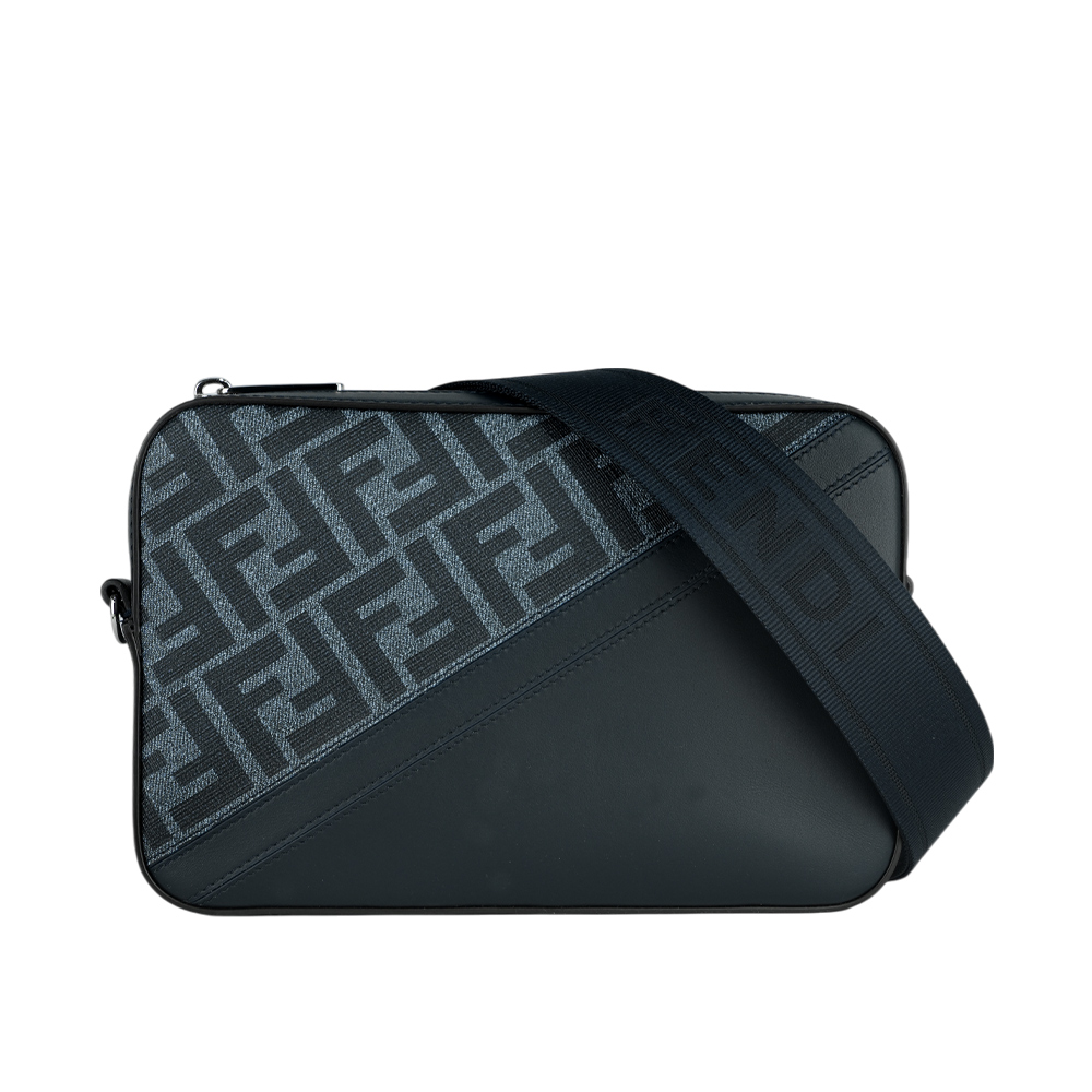 FENDI FF Logo 帆布拼牛皮相機斜背包/牛仔藍, , large