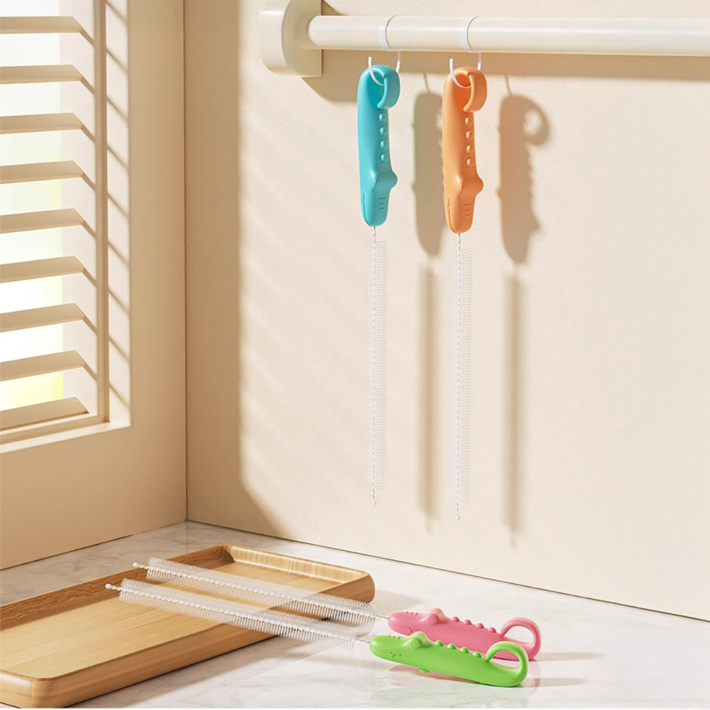 吸管刷 【3入組(顏色隨機)】珍珠吸管刷 加粗吸管 鱷魚吸管刷 奶瓶刷 細縫刷 玻璃瓶刷 萬用清潔刷 杯刷 矽膠吸管刷 清潔工具 辦公室必備, , large