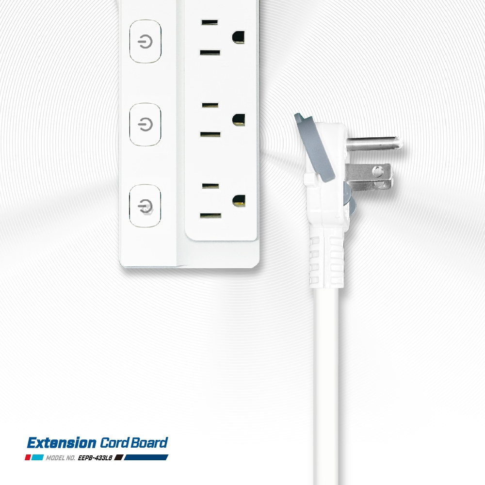 ENERGIZER Push-to-Tube Extension Cord, 4-hole, 3-hole, 3-socket, 1.8m, EPB-433L6, , large