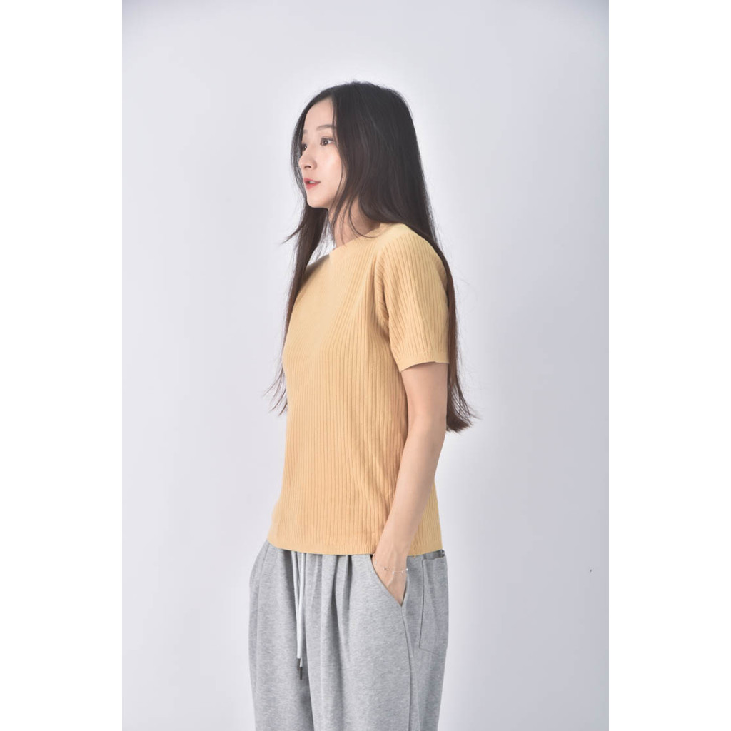 (S) bebuchon針織圓領黃色短袖上衣二手衣, , large