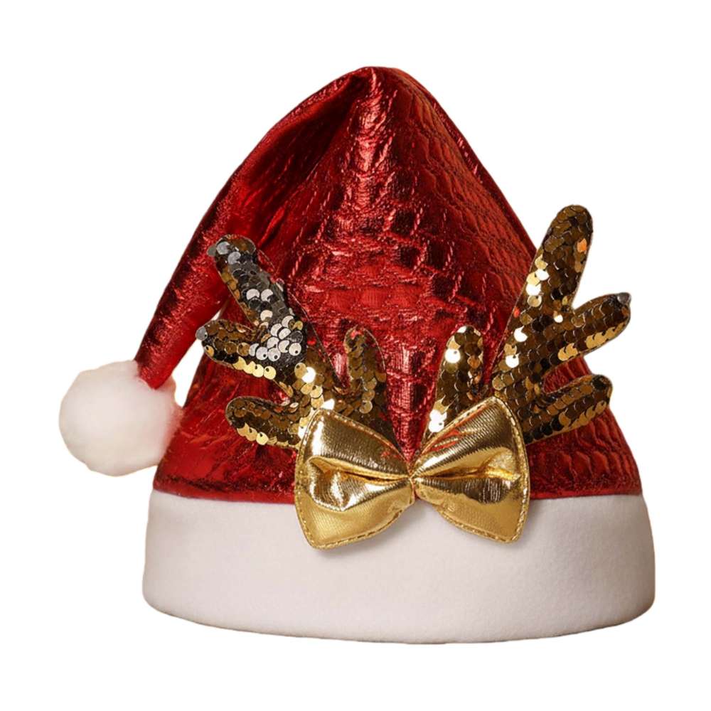 摩達客-金蔥格菱閃亮鹿角聖誕帽-紅帽款-交換禮物耶誕派對推薦, , large