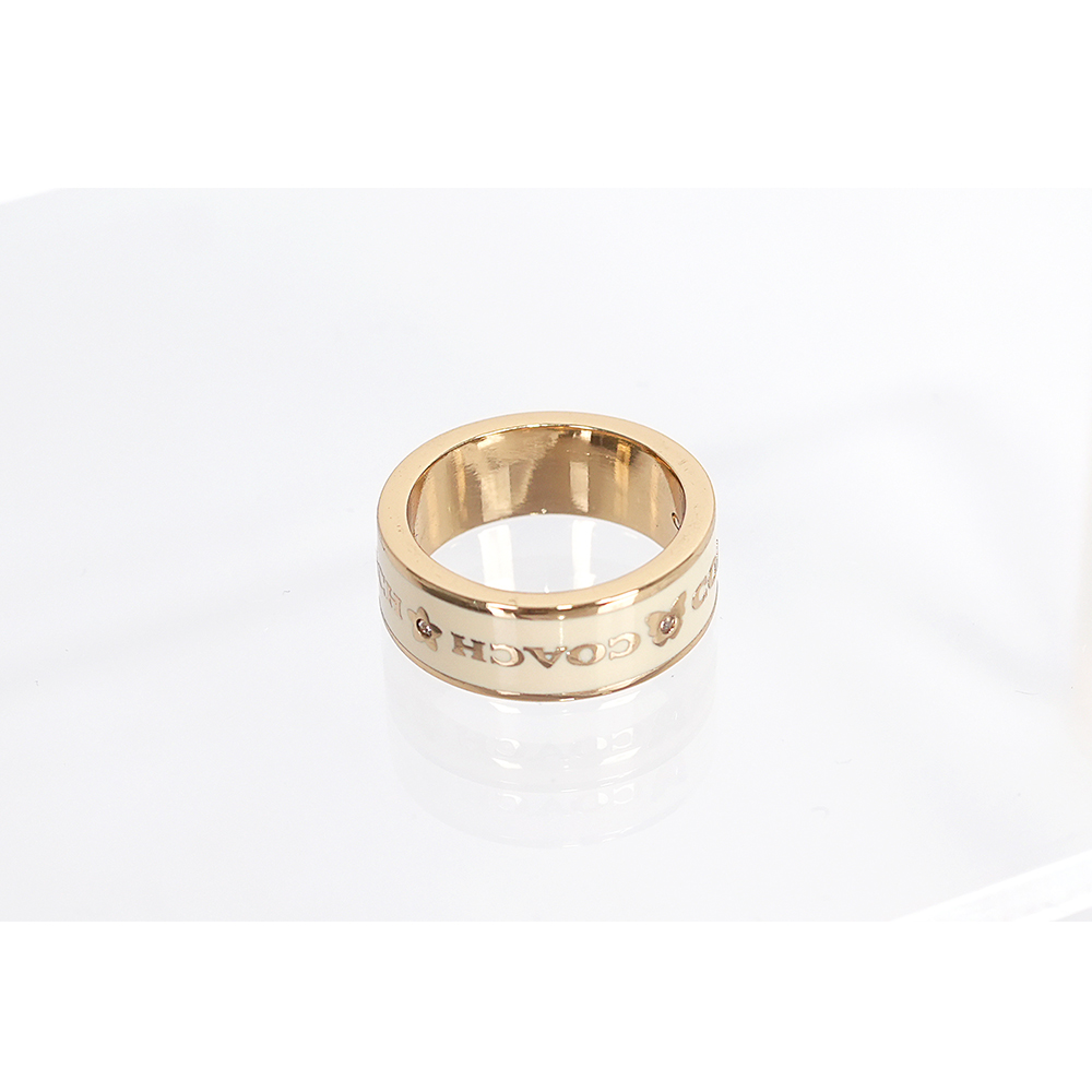 COACH 愛心及星星圖案琺瑯戒指/6號/白色/金色, 白色/金色, large