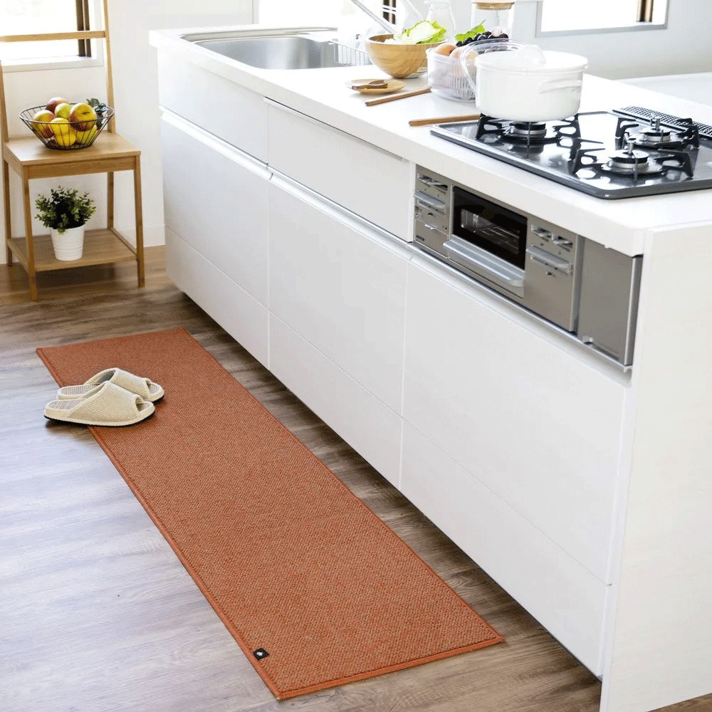 【PLYS】Japan-Made Kitchen Runner Mat 45×120cm – Tea Orange (Machine-Washable / 6mm Thick / Absorbent Non-Slip Design)
