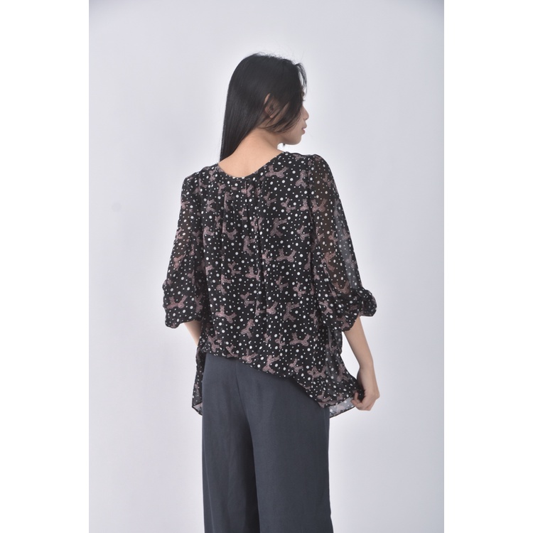 (XL) 點點黑色長袖上衣二手衣, , large