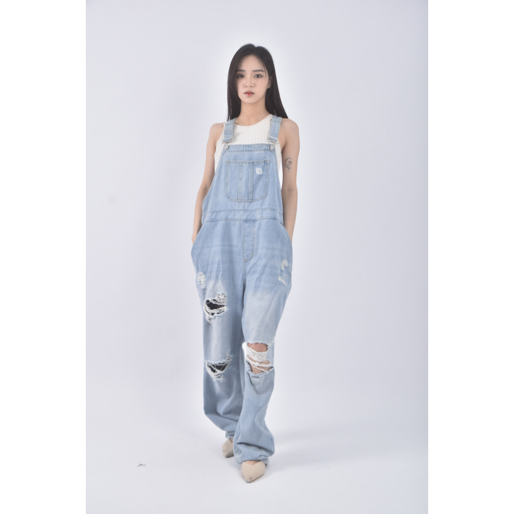 (4XL（含）以上) shein高腰丹寧牛仔吊帶藍色長褲二手衣, , large