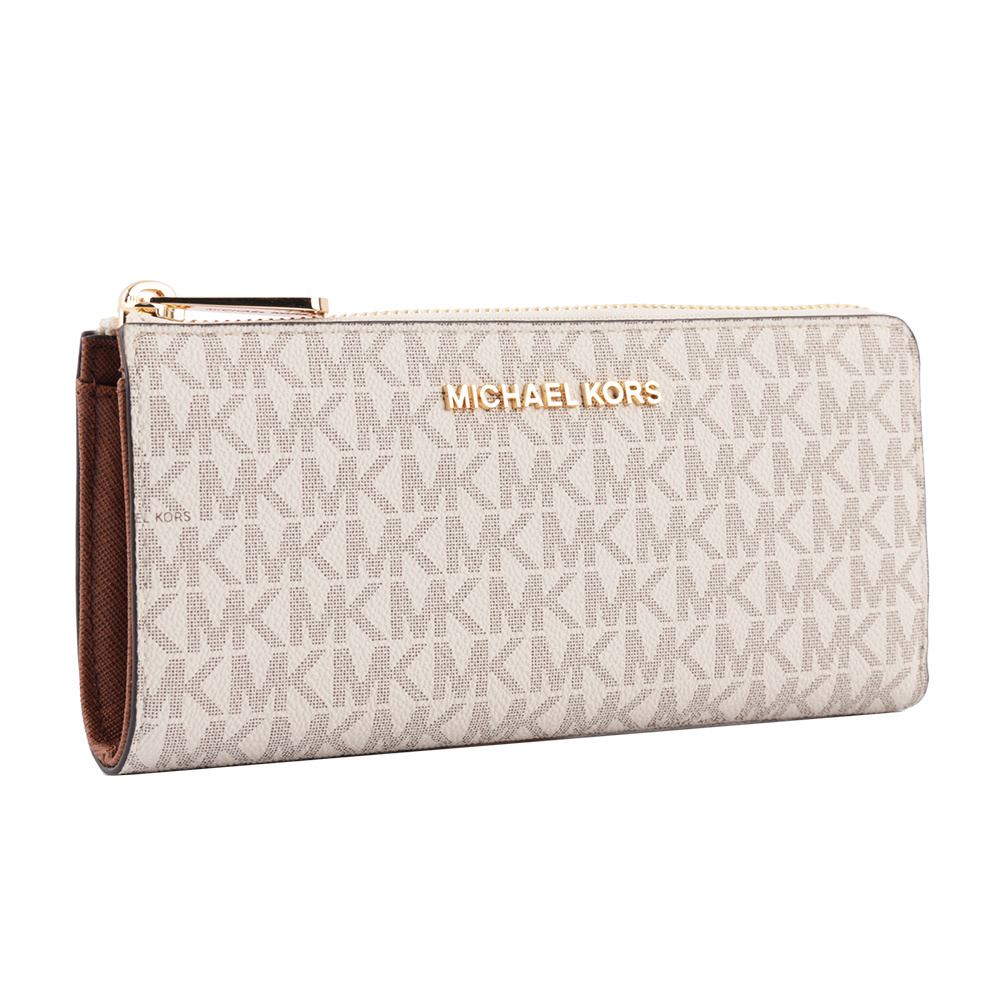 Michael Kors 金字 LOGO PVC L型拉鍊長夾(香草色), , large