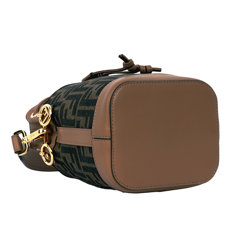 FENDI MON TRESOR FF Logo 緹花及皮革二用迷你水桶包/棕色, , large