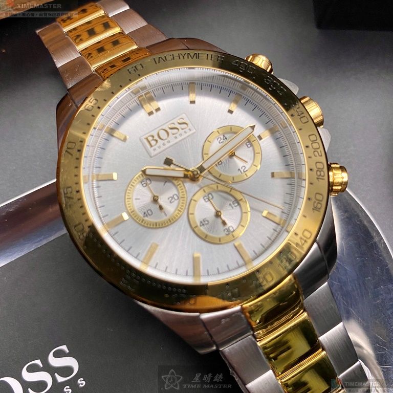 [星晴錶業]BOSS手錶,44mm,HB1512960白色錶面金色錶殼金銀相間精鋼錶帶款, , large